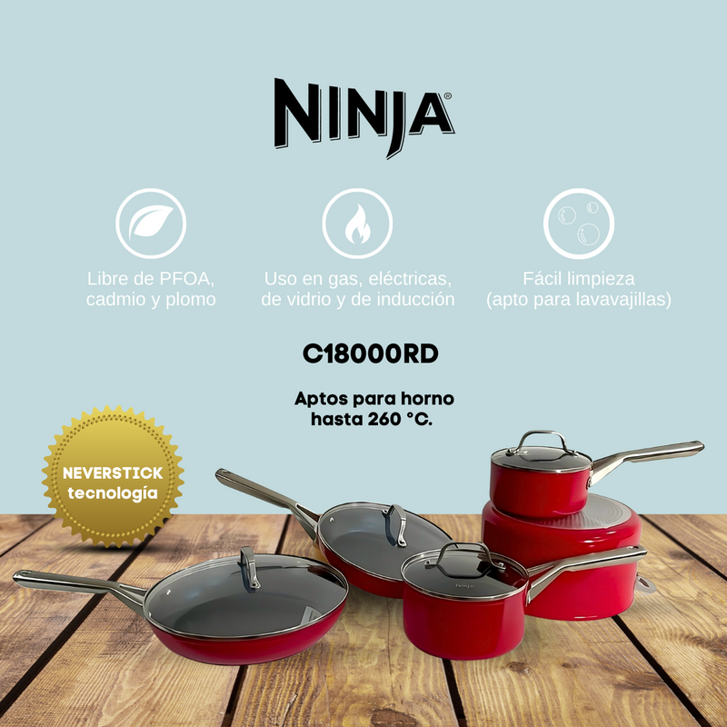 Bateria de Cocina NeverStick Ninja Premium C18000RD 9 Piezas Roja