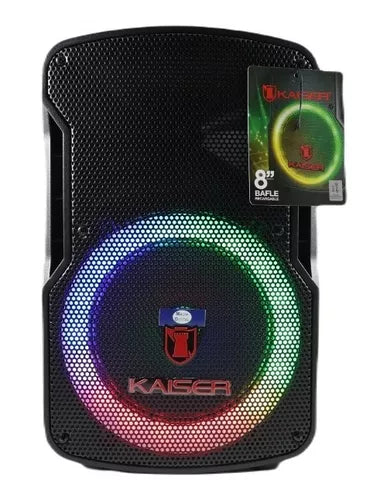 KAISER Baffle Recargable 8" Perillas para Ecualizar Micrófono Alámbrico Control Remoto y Adaptador | USB| AUX| FM