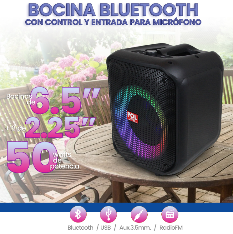 Bocina Portatil Bluetooth FOL PRO Led FS-L1206