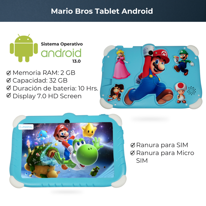 Tablet 7 Pulgadas LoQuiero Mario Bros HD Android 32 GB - 2 GB RAM Azul