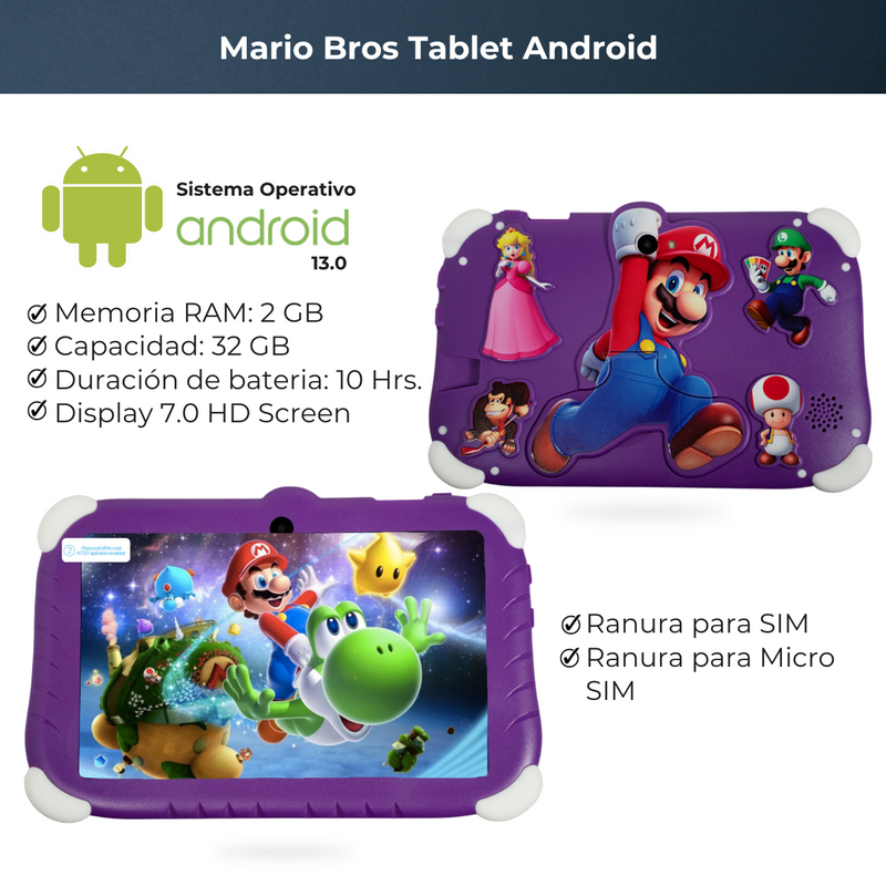 Tablet 7 Pulgadas LoQuiero Mario Bros HD Android 32 GB - 2 GB RAM Morado