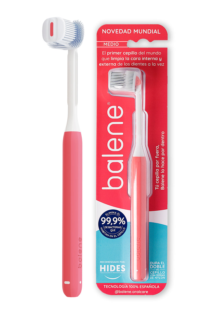BALENE Cepillo Dental Doble Cara Con Cerdas Medias Anguladas 45º | Coral
