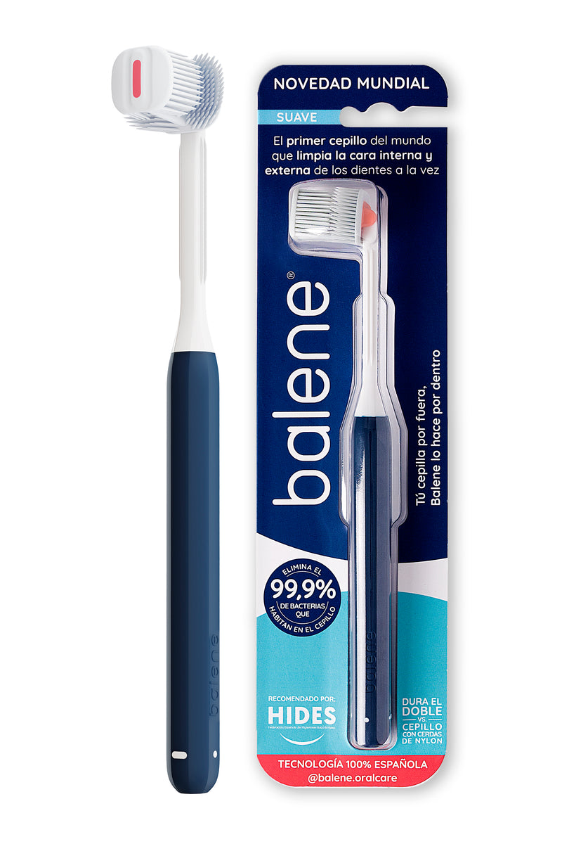 BALENE Cepillo Dental Doble Cara Con Cerdas Suaves Anguladas 45º | Azul
