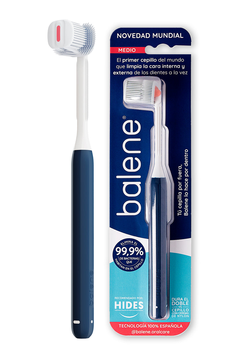 BALENE Cepillo Dental Doble Cara Con Cerdas Medias Anguladas 45º | Azul